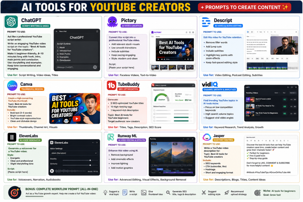Best AI Tools for YouTube Creators (Complete Beginner Guide)
